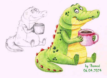 Crocodile and big cup