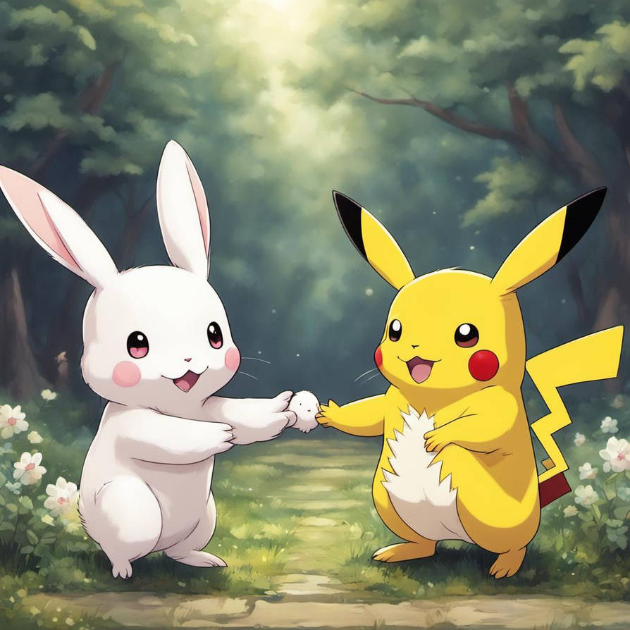 Pikachu holding hands with a cute white bunny by ceaderheart134 on ...