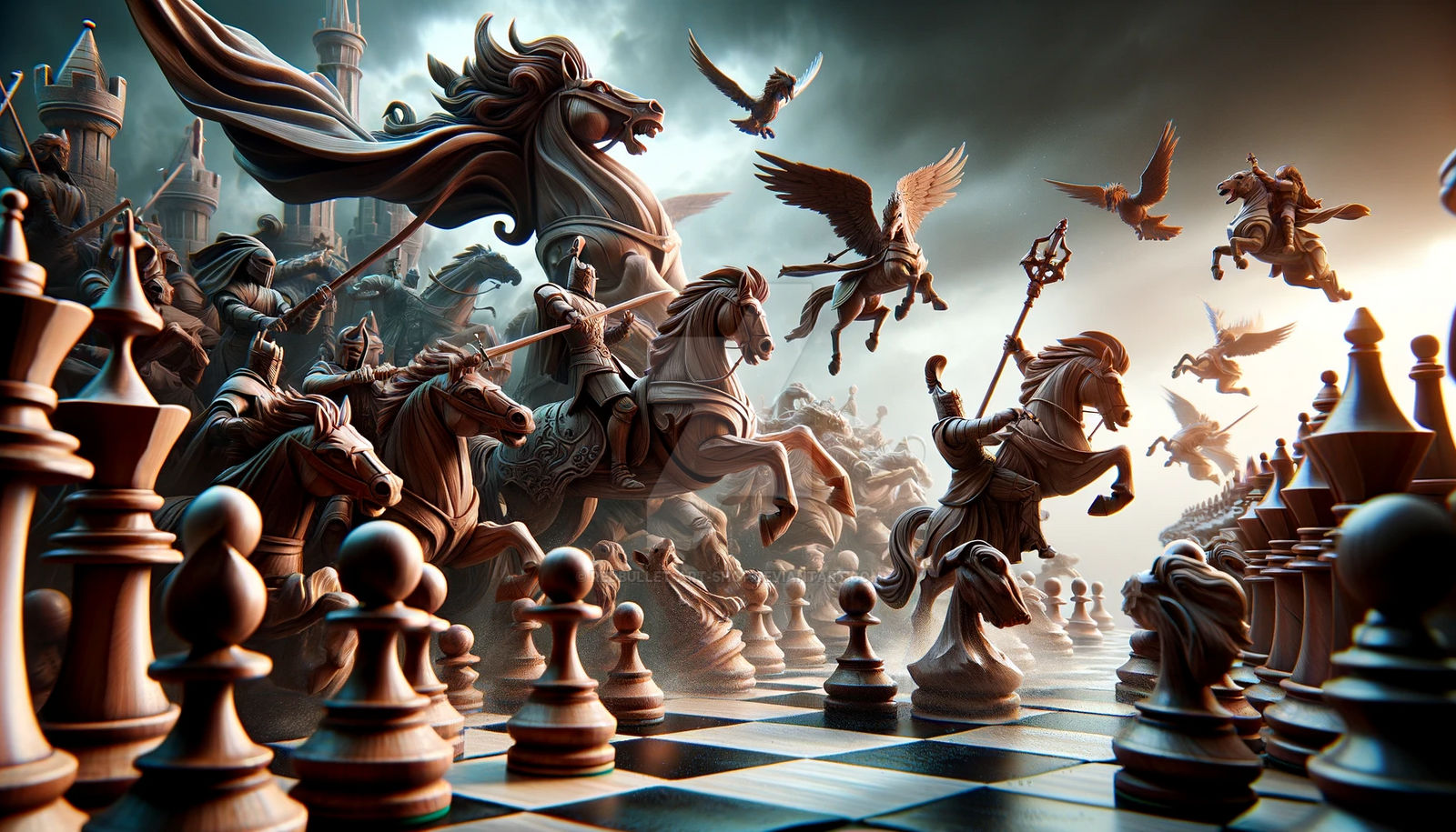 A dynamic scene of a chess figurines battle by RedBullet-Art-Shop on ...