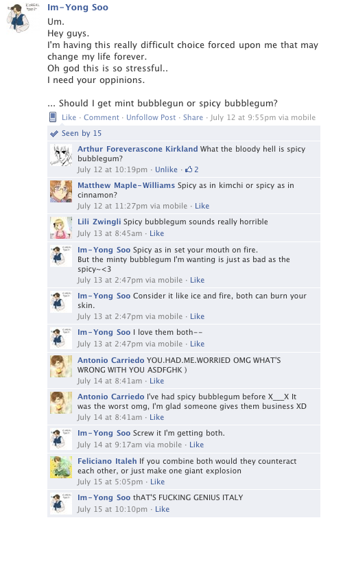 Hetalia Facebook: Life Choices