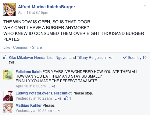 Hetalia Facebook: For the First Time in a Burger