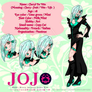 Cheryl De Vito ( JJBA Part 5 OC - About ) by Scarletu-Rozu