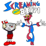 Cuphead sreaming with Beppi the clow