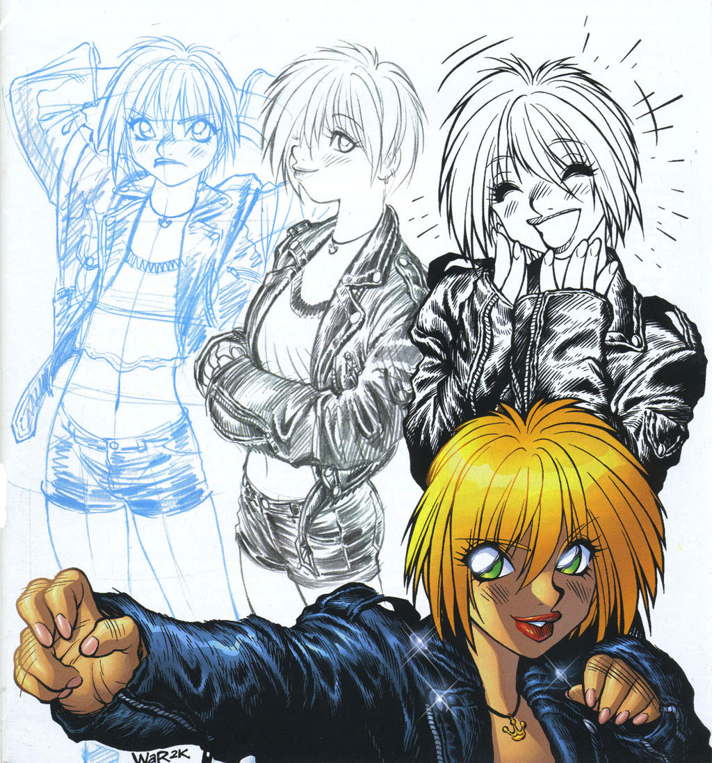 Leather-jacket GIRL progresses from rough to color