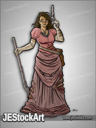 History Western- Wary Riflewoman in Tattered Dress
