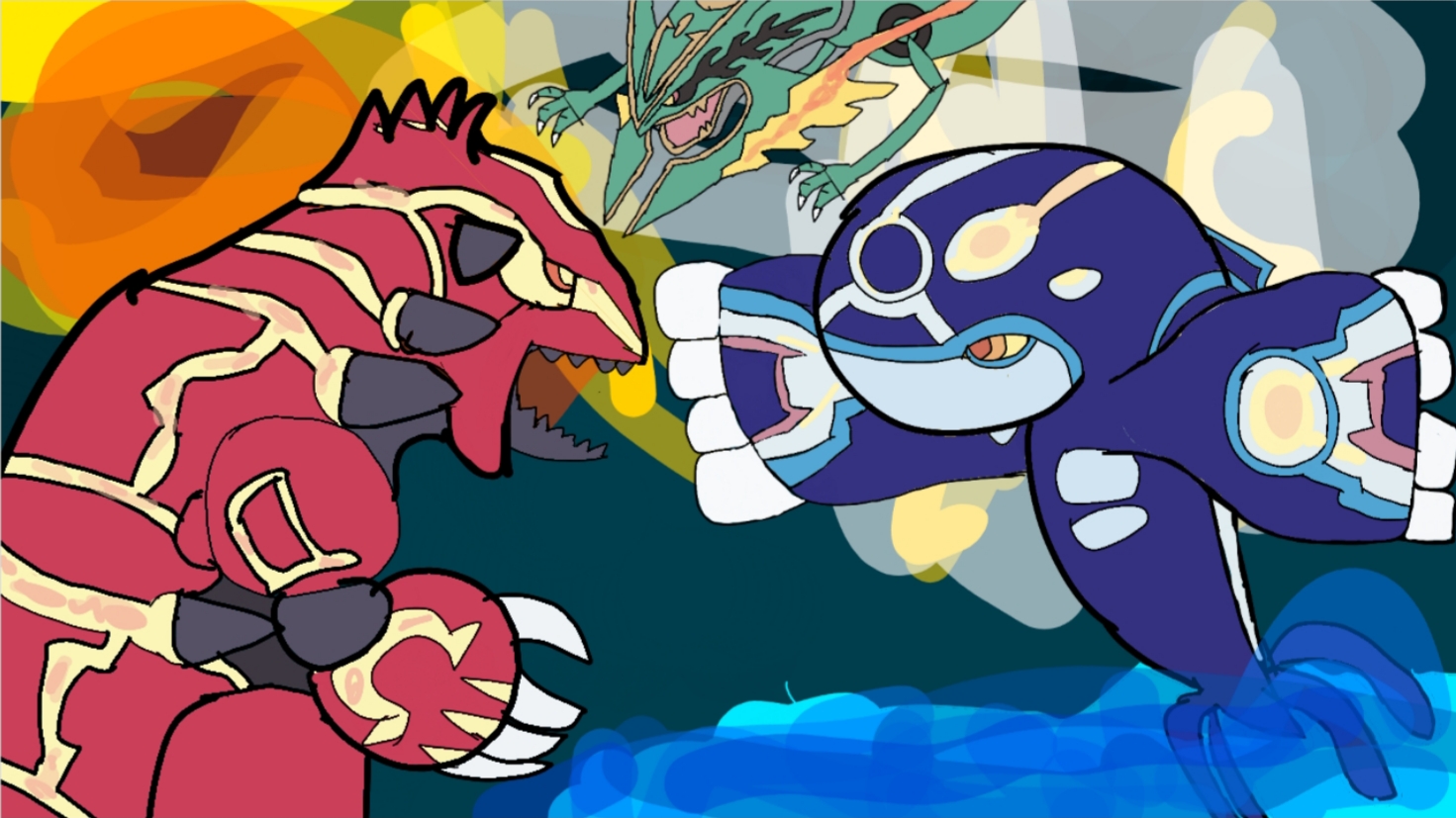 GOD (Toriko) vs Primal Groudon, Primal Kyogre and Mega Rayquaza