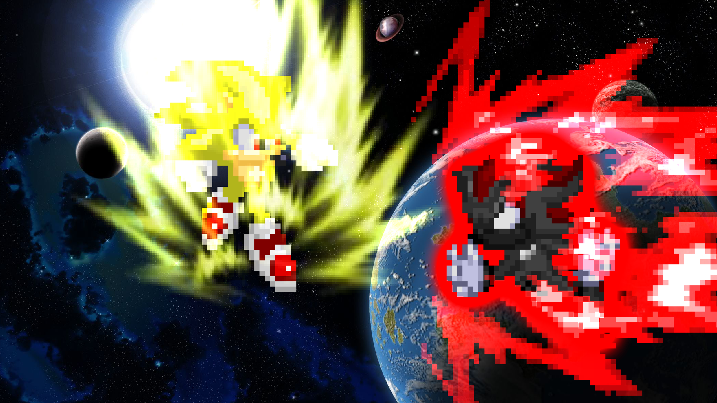 Dark sonic vs chaos shadow pixel art