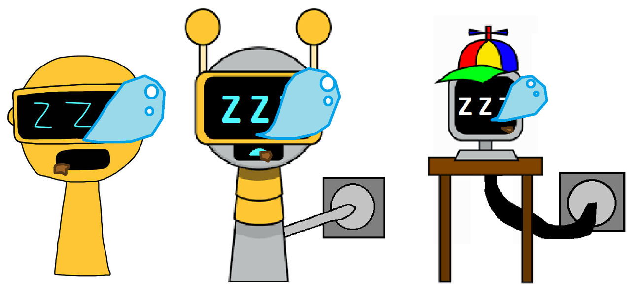Garnold, Fun Bot and Mr. Fun Bot snoring by mamafathia on DeviantArt