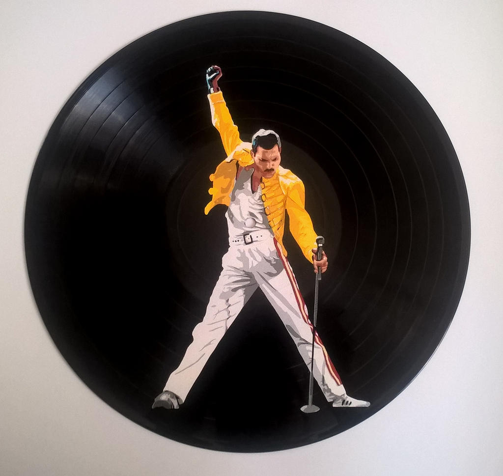 Freddie Mercury painted on vinyl record