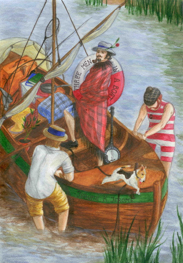 Четверо в лодке. Джером Джером "трое в лодке". Джером Джером трое в лодке иллюстрации. Живопись трое в лодке. Трое в лодке иллюстрации к книге.