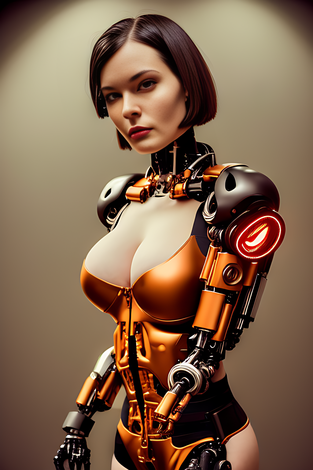 Cyborg brunette in gold