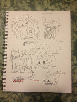 Toothless sketches (plus an adult Hiccup)