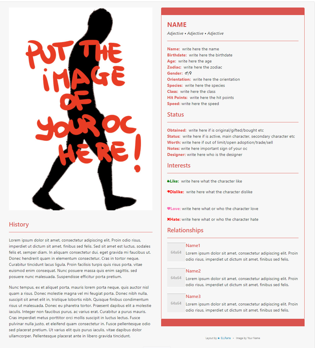 HTML Character Template layout red for Toyhouse by ELLRarte on DeviantArt