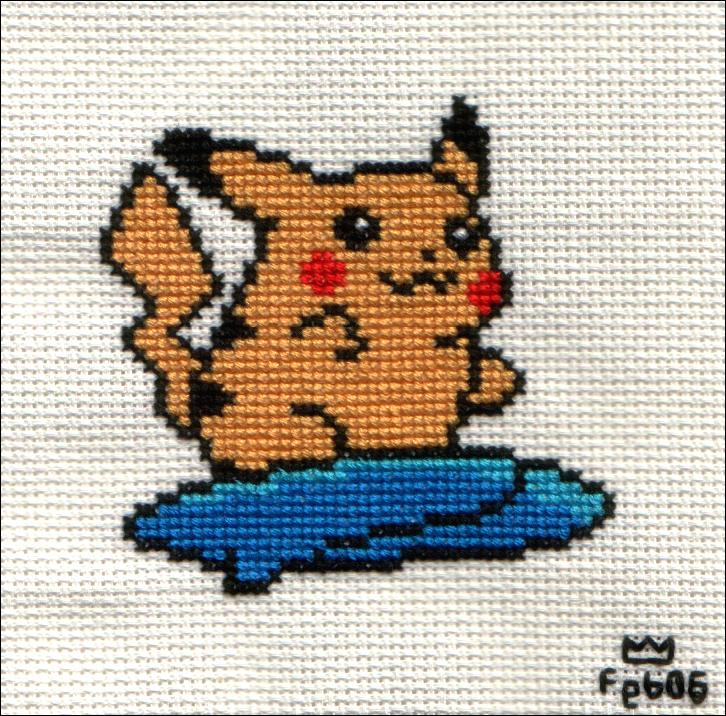 Surfing Pikachu Cross-stitch