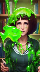 College AI woman slimed by ghost in library