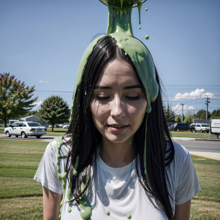 Slimed Out Ragger Girl green slimed outside on the lawn by TheSlimer on DeviantArt