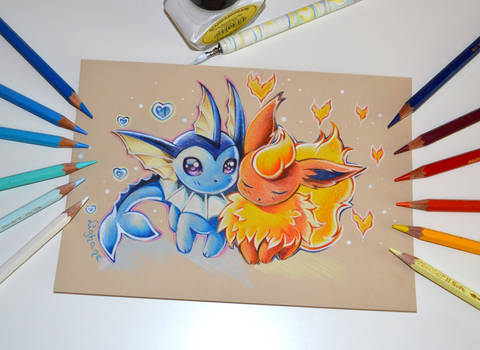 Flareon and Vaporeon in Love