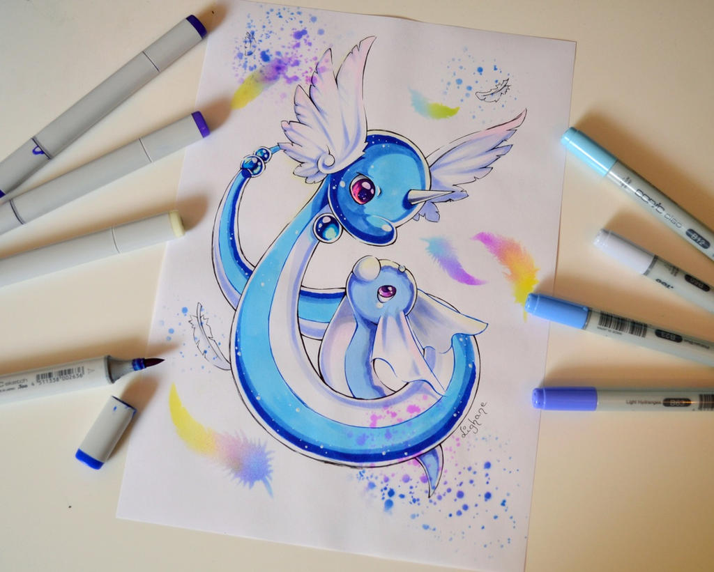 Dratini and Dragonair by Lighane