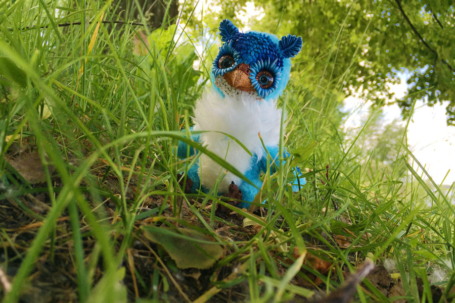 Blue owl ooak art doll by Ermellin