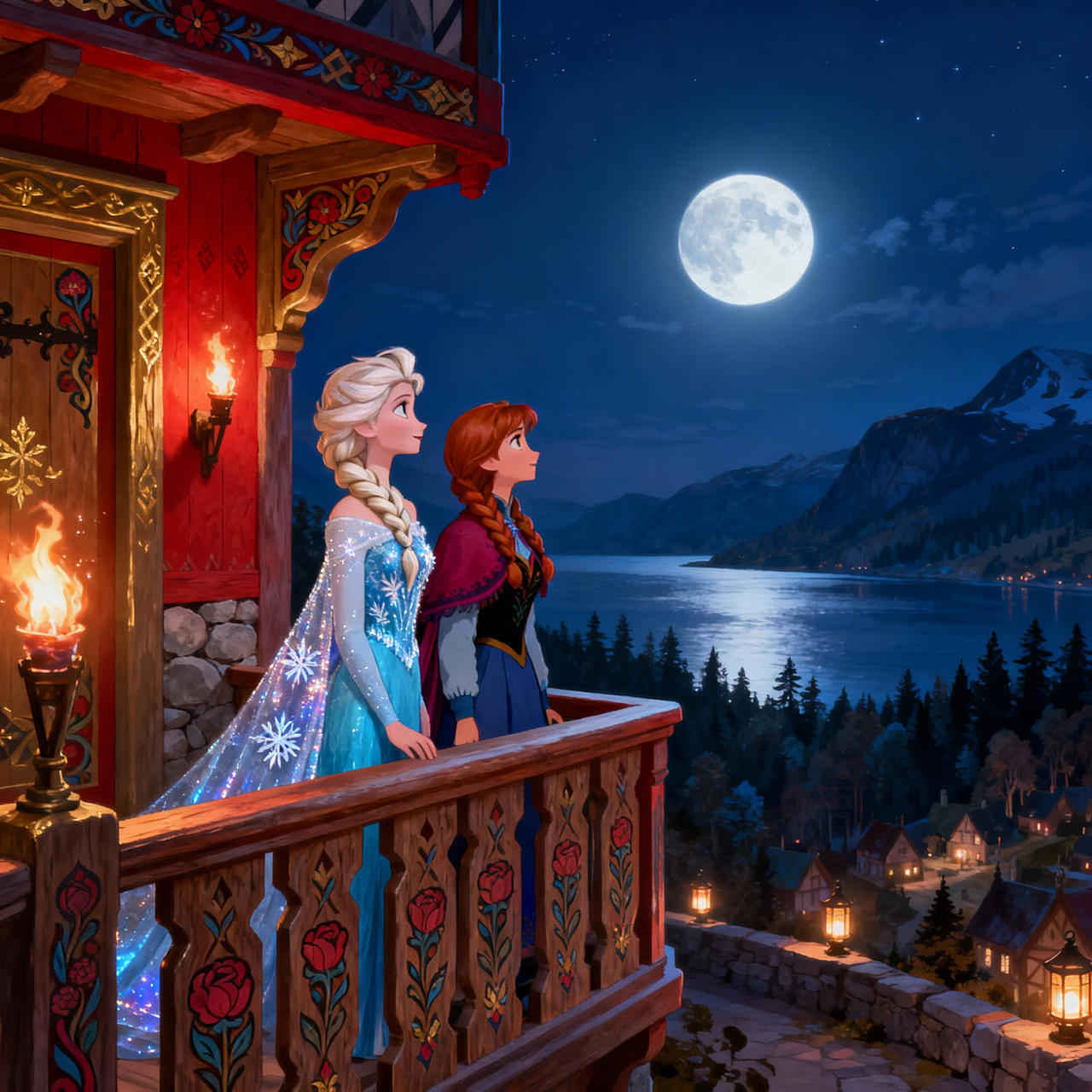 Anna and Elsa stare at the beautiful Shine of Moon by ...