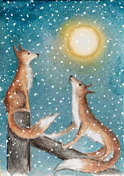 Moonlight foxes Christmas card by lunarhare