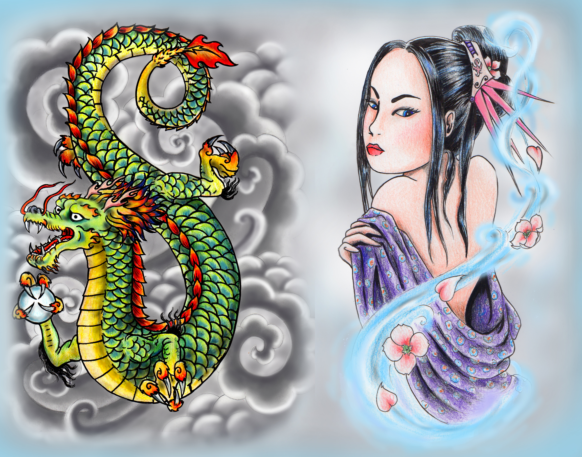 Dragon and Oriental Woman