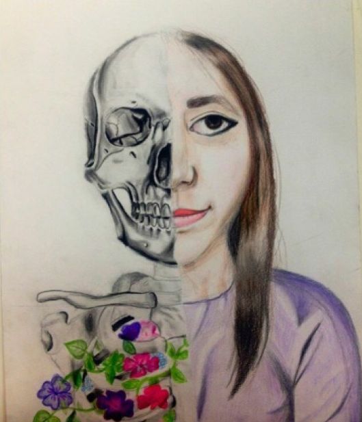 Half Face Half Skull Drawing By Miartista On Deviantart