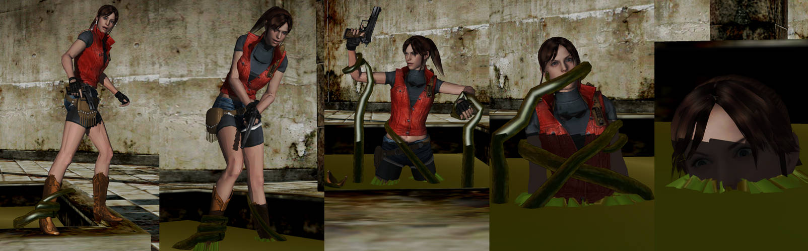 Claire Redfield dragged under by tentacles