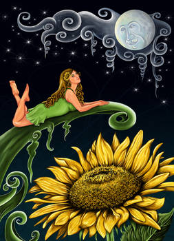 Sunflower fairy in the moonlight