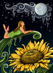 Sunflower fairy in the moonlight