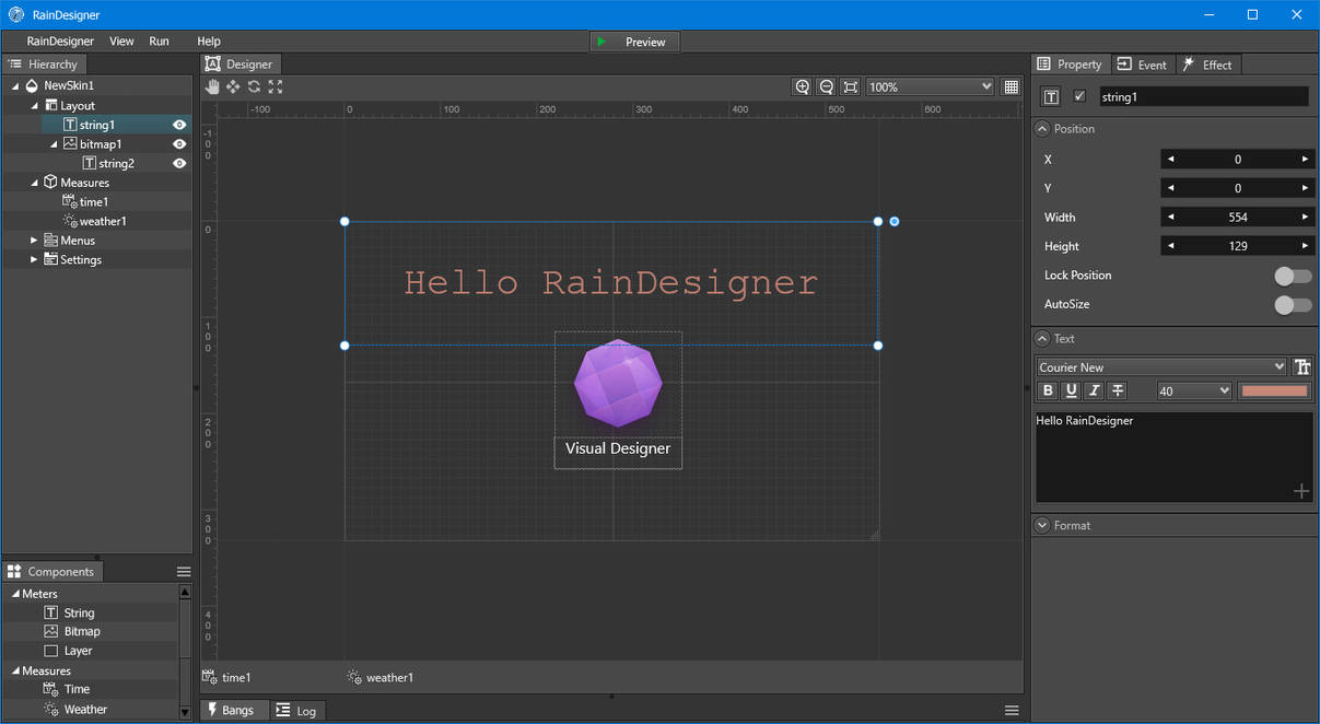 WYSIWYG/Visual editor for Rainmeter - RainDesigner by Nakamoto0