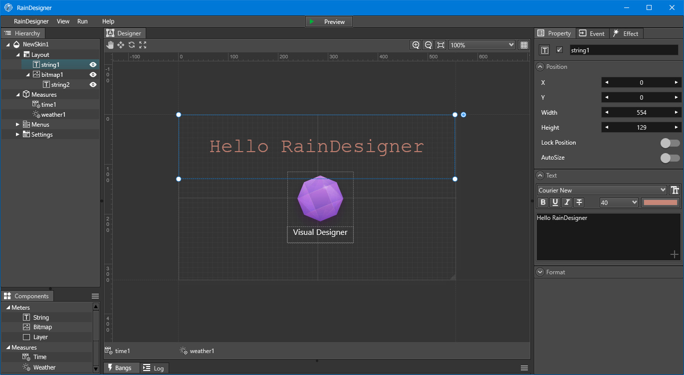 WYSIWYG/Visual editor for Rainmeter - RainDesigner by Nakamoto0