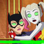 Harley Quinn and Batgirl infected by laughing gas