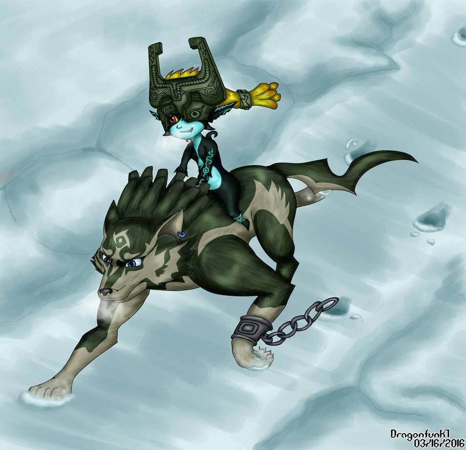 Link and Midna running through snowy fields by Dragonfunk7