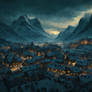 Village in snowy mountains