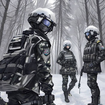 Snowbound Protectors: Futuristic 3D Anime Soldiers