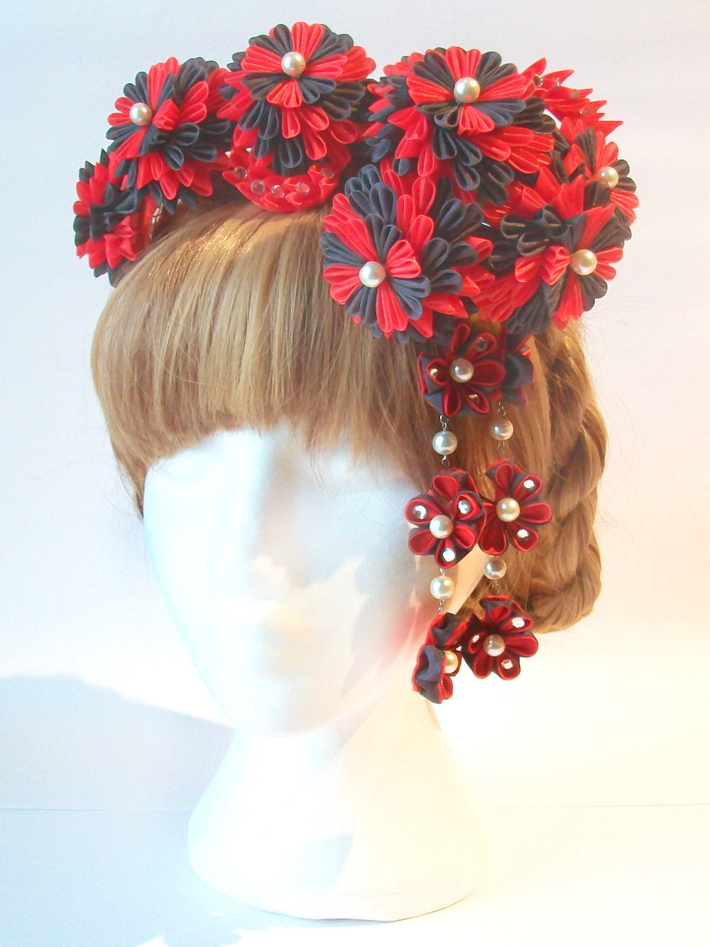 Black and Red Maiko Kiku Kanzashi set