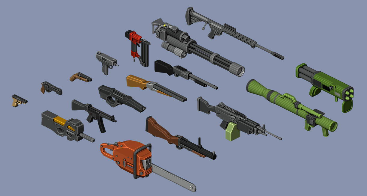 Low Poly Weapons - Orthographic by ThinkiTank on DeviantArt