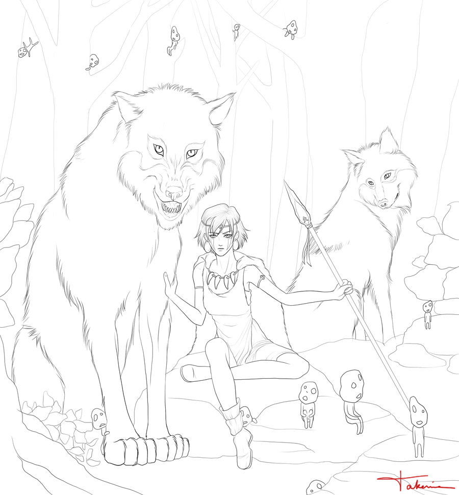 Mononoke Hime Line Art