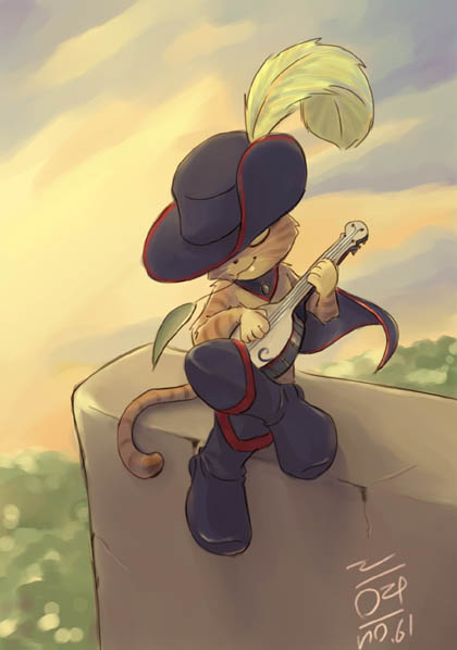 Puss plays the Banjo