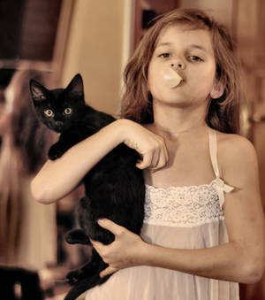 black cat and girl