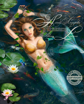Beautiful Mermaid In Lake With Lilies