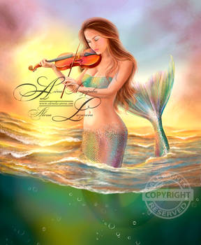 Beautiful woman fantasy mermaid plays on violin