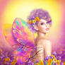 Beautiful girl fairy butterfly at pink and purple