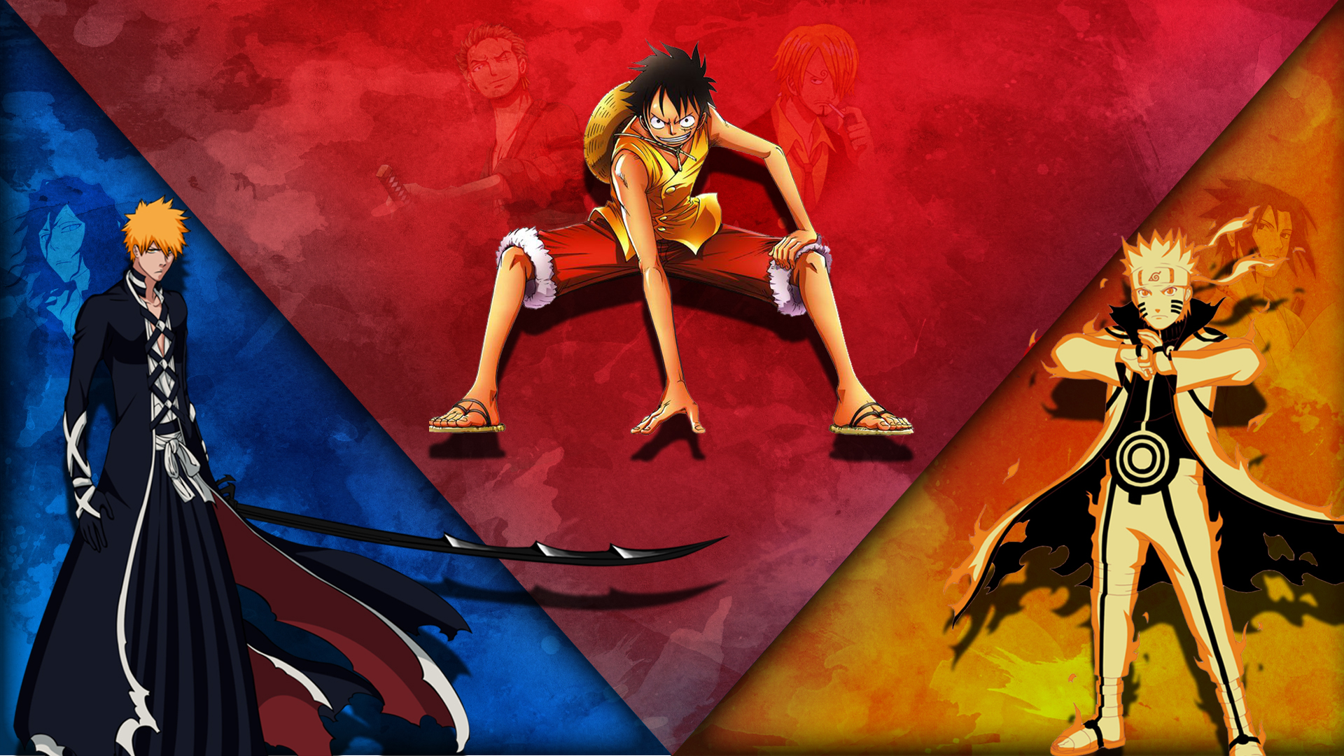 Luffy, Ichigo, and Naruto Wallpaper by Mazaroh on DeviantArt.