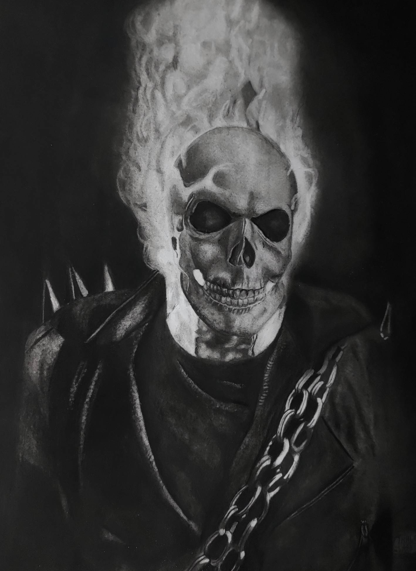 Ghost Rider black and white drawing - Motoqueiro Fantasma preto e