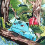 Ivysaur relaxing in the forest