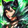 Beautiful Cat Woman Green And Black Fantasy Cha 0 