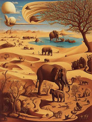 spoon elephant desert surrealistic art by Salva 1
