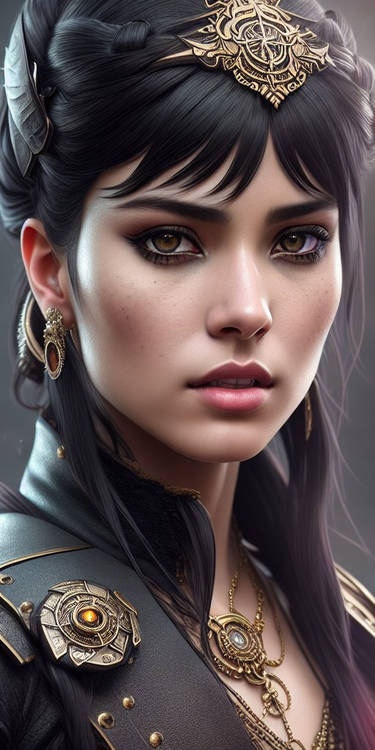 Portrait of beautiful female black hair pirate per